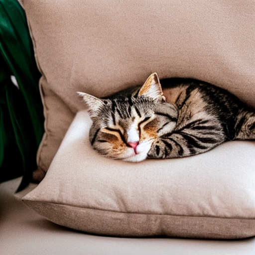 Generated from the input prompt, `a lazy cat sleeping on a pillow`.